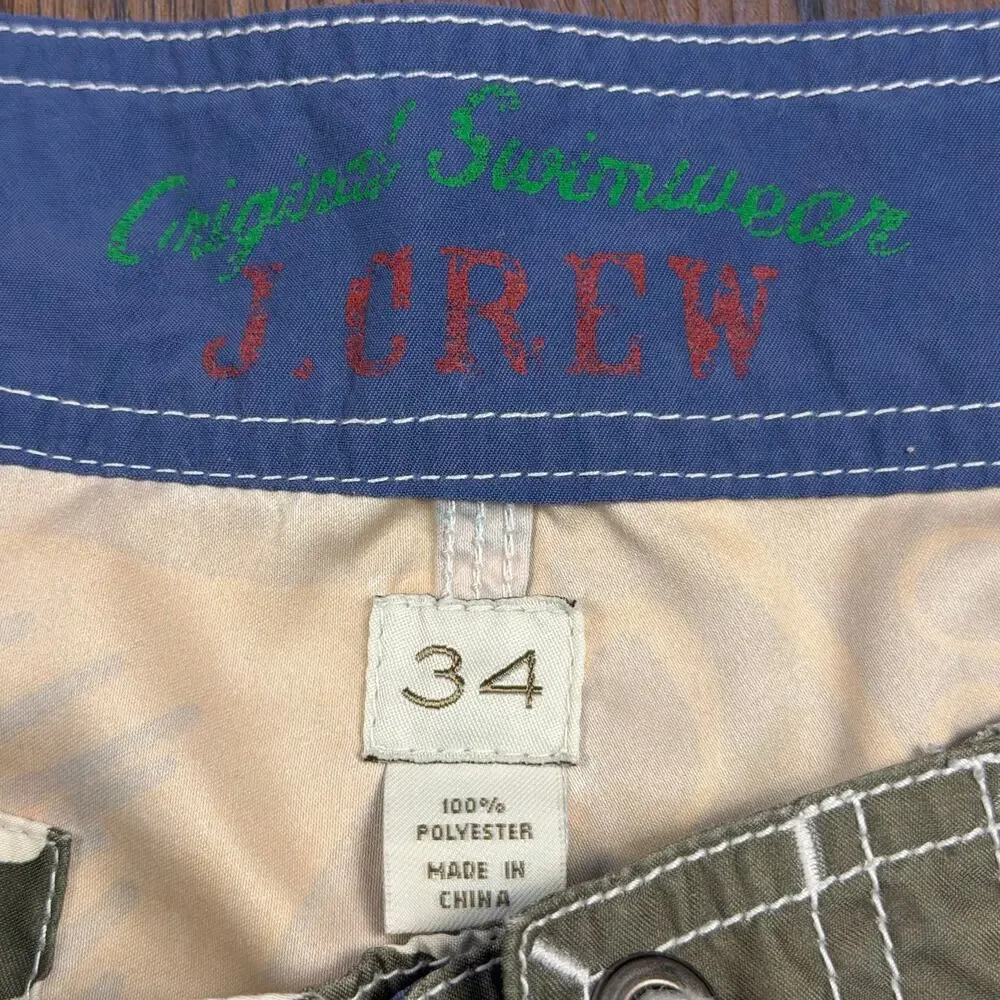 J. Crew Original Swimwear size 34 swim board shorts green cream tropical floral
